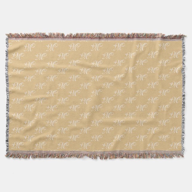 Cobertor Script personalizado khaki de camelo monograma ini (Frente)