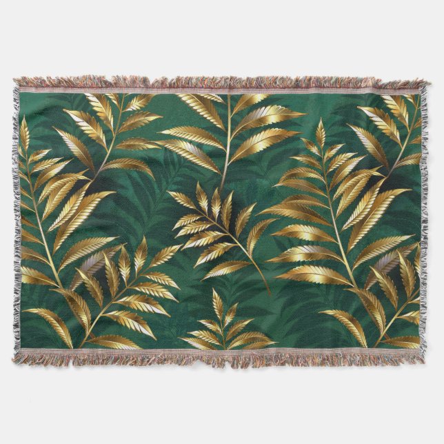 Cobertor Seamless pattern with golden ferns (Frente)