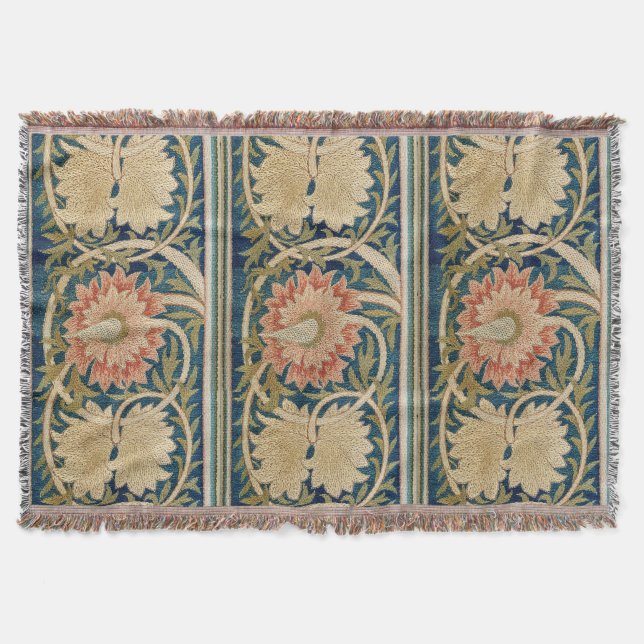 Cobertor Seda Floral Bordada Antiga William Morris Pink (Frente)