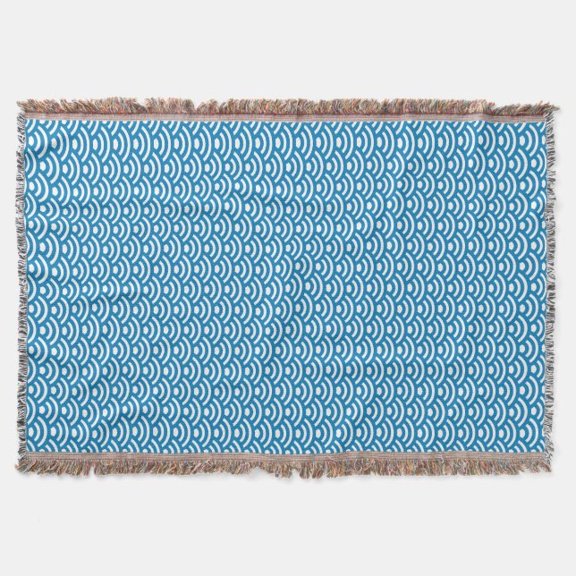 Cobertor Seigaiha, Ondas, Japonês, Azul e Branco (Frente)