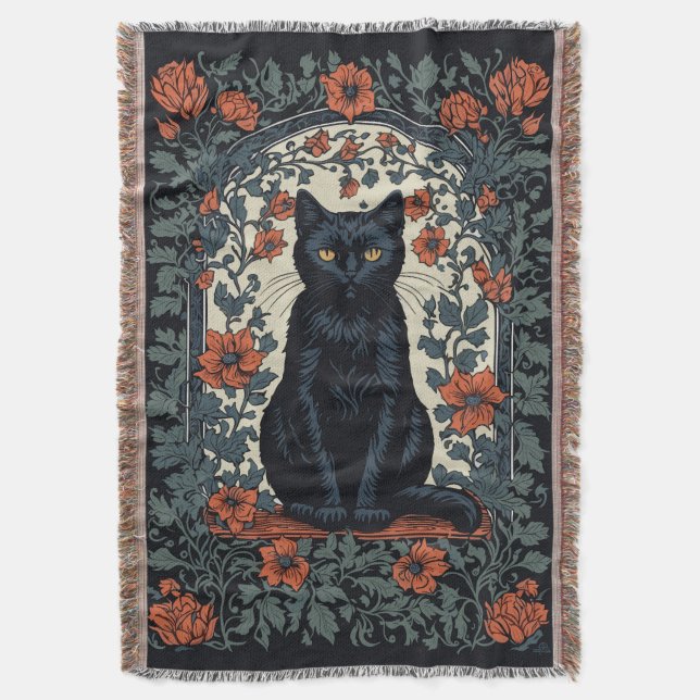 Cobertor Sentado Black Cat Vintage Floral (Frente Vertical)