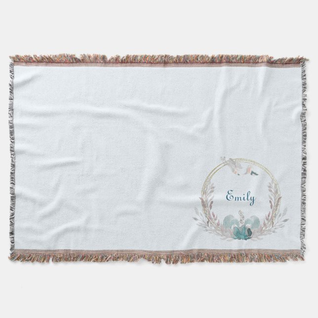 Cobertor Sereia em Aquarela & Coroa Personalizada  (Frente)