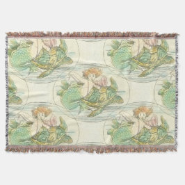 Cobertor Sereia Vintage com padrão náutico de tartaruga mar