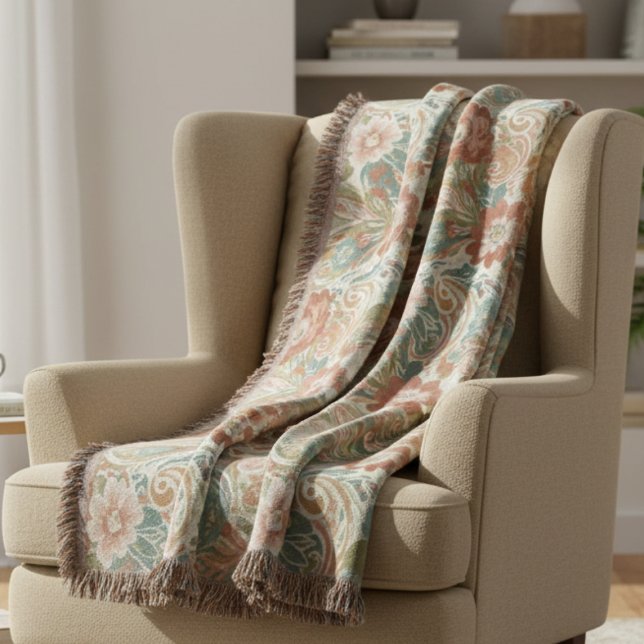 Cobertor Serena Sabedoria Terracota Florais Botânicos (Heirloom floral throw blanket)