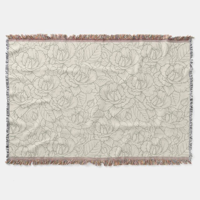 Cobertor Serene Sage Green | Vintage Blossom Rosas (Frente)
