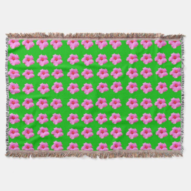 Cobertor Serenidade fetal: Hibisco rosa numa Canvas verde (Frente)