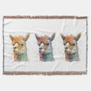 Cobertor série de três alpacas em aquarela