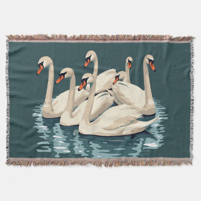 Cobertor Sete Cisnes Nadando Corte Estilo Estêncil 4 (Frente)