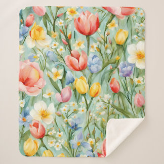 Cobertor Sherpa С terrível Campo Floral Primavera. Pintura