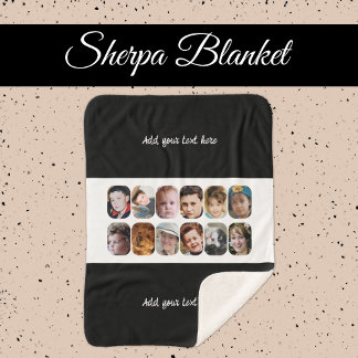 Cobertor Sherpa 12 photo collage add text black white