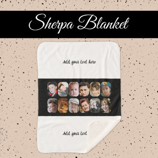 Cobertor Sherpa 12 photo collage add text white black