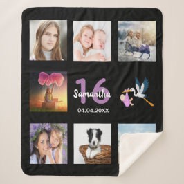 Cobertor Sherpa 16° aniversário, 16° colagem fotográfica negra