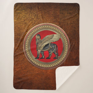 Cobertor Sherpa [300] Leão Assírio: Dourado e Negro Lamaçu