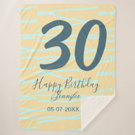 Cobertor Sherpa 30th birthday add name date year yellow blue paste