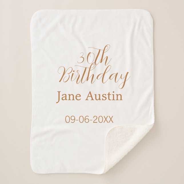 Cobertor Sherpa 30th birthday copper brown simple stylish name dat (Frente)