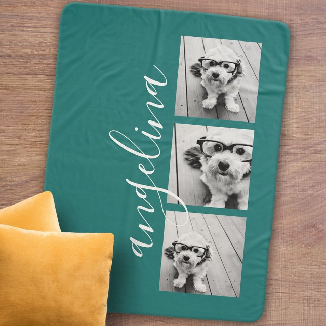 Cobertor Sherpa 3 Colagem de Fotos CAN EDIT fundo azul (Personalized sherpa blanket with photos and text)