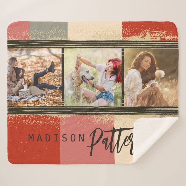Cobertor Sherpa 3 Nome Personalizado de Colagem de Fotografias Rus (Frente (Horizontal))