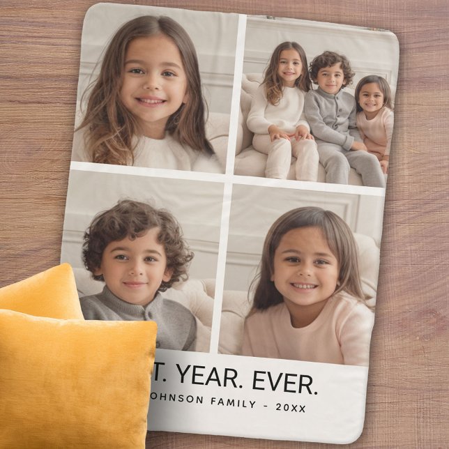Cobertor Sherpa 4 Mínimo de Colagem de Fotos - Melhor Ano De Todos (Personalized sherpa blanket with photos and text)