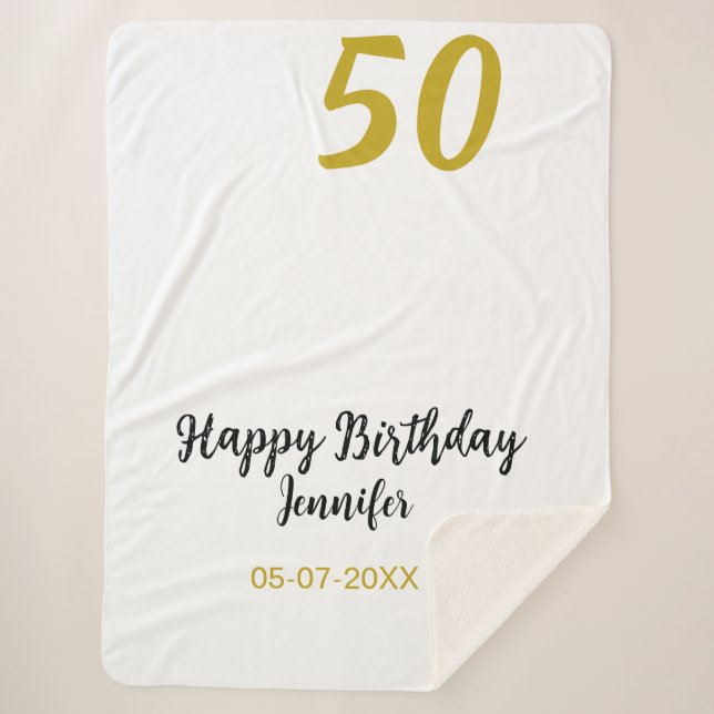 Cobertor Sherpa 50º aniversário adicionar nome data ano modelo neg (Frente)