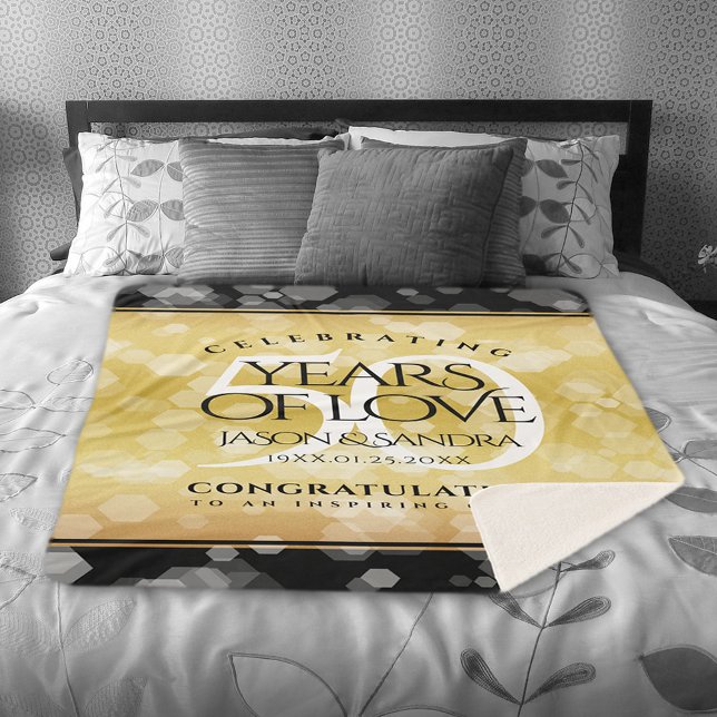 Cobertor Sherpa 50º aniversário de casamento do Ouro Elegante (Elegant 50th Golden Wedding Anniversary Sherpa Fleece Blanket Cover Photo.)