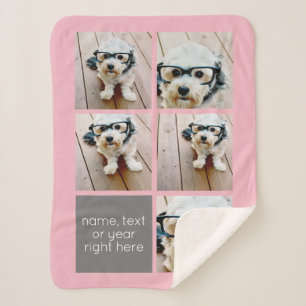 Cobertor Sherpa 5 Colagem de fotos e bloco de cores de texto - bra