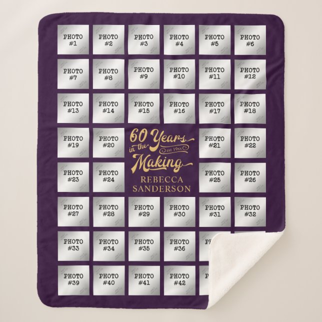Cobertor Sherpa 60º aniversário 44 Anos de Colagem de Fotos no Faz (Frente)