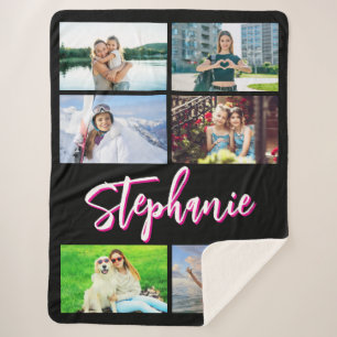 Cobertor Sherpa 6 Colagem de Fotografias Personalizada a Preto Ros