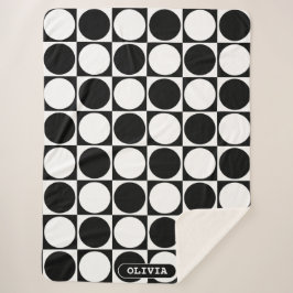 Cobertor Sherpa 70s Checks and Circles Black and White