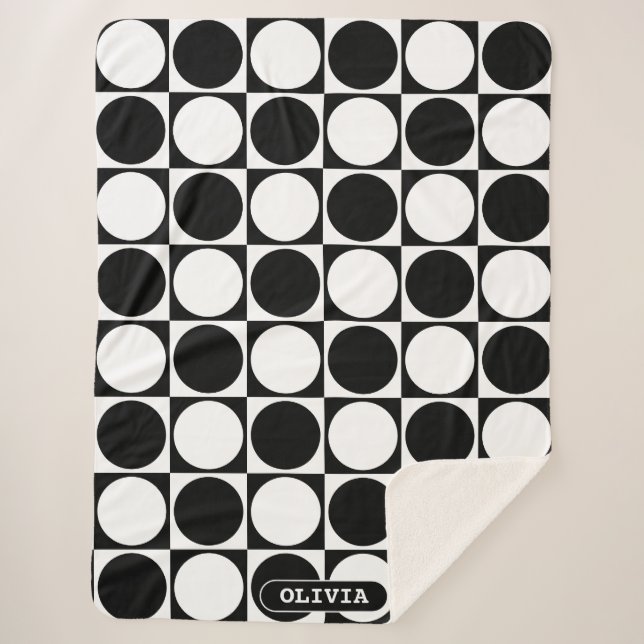 Cobertor Sherpa 70s Checks and Circles Black and White (Frente)