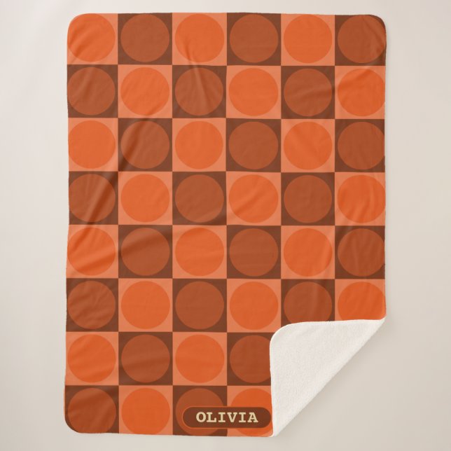 Cobertor Sherpa 70s Checks and Circles Flame Orange (Frente)