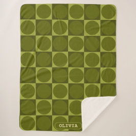 Cobertor Sherpa 70s Checks and Circles Green