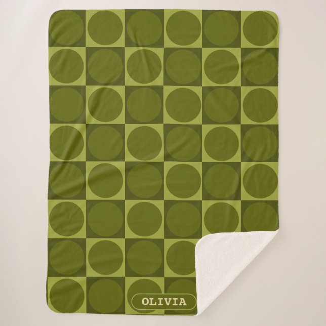 Cobertor Sherpa 70s Checks and Circles Green (Frente)