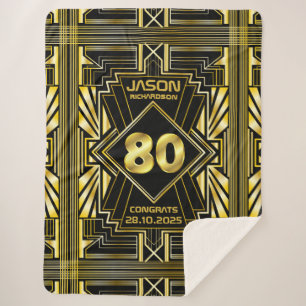 Cobertor Sherpa 80 Aniversário Art Deco Dourado Excelente Negro G
