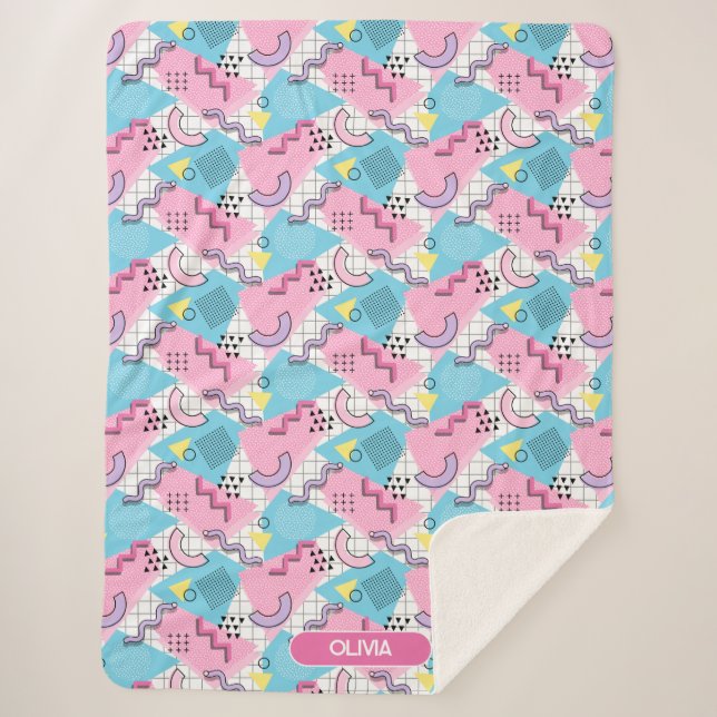 Cobertor Sherpa 80's Memphis Active Pink Light Blue (Frente)