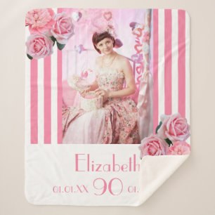 Cobertor Sherpa 90 de aniversário de fotos florais cor-de-rosa