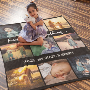 Cobertor Sherpa 9 Colagem de Fotos Texto Personalizado Família é T