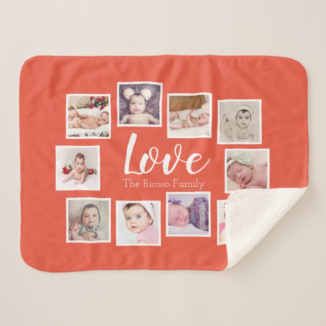 Cobertor Sherpa A Colagem de Fotografias LOVE Pareceu Personalizad (Frente (Horizontal))