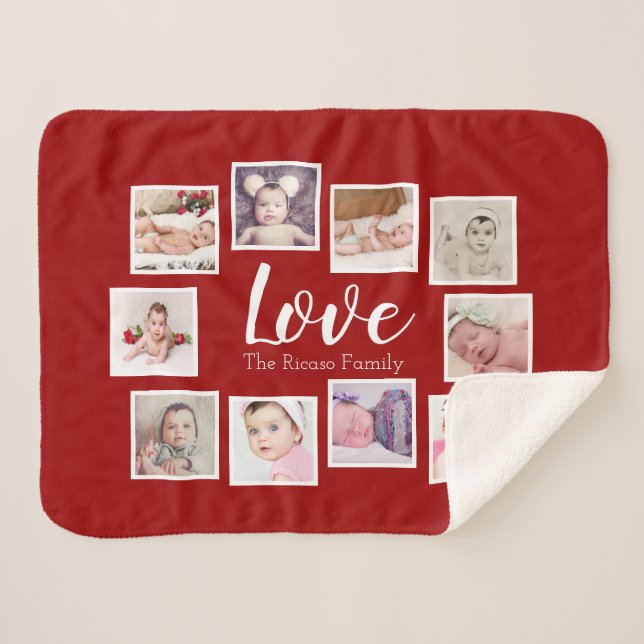 Cobertor Sherpa A Colagem de Fotografias LOVE Pareceu Personalizad (Frente (Horizontal))