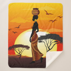 Cobertor Sherpa A linda mulher africana Silhouette sobre os sóis a