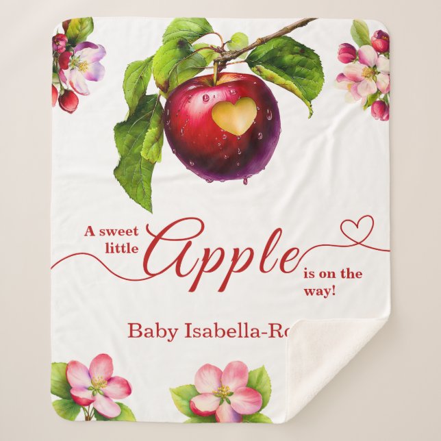 Cobertor Sherpa A Little Apple Is On The Way | Fall Baby Shower  (Frente)