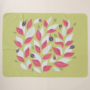 Cobertor Sherpa A planta verde com rosa sae e joaninhas primavera