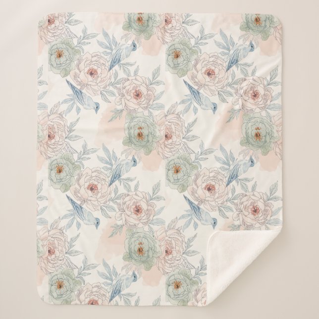 Cobertor Sherpa A symphony of song and petals pattern (Frente)