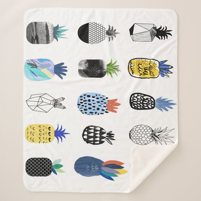 Cobertor Sherpa Abacaxis texturizados, coleção de safras. (Frente)