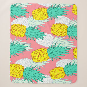 Cobertor Sherpa Abacaxis Tropicais: Chic de Cartoon Vermelho.