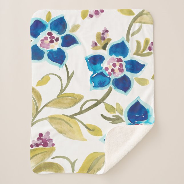 Cobertor Sherpa Abbey Floral Azulejos - Blue Blooms (Frente)
