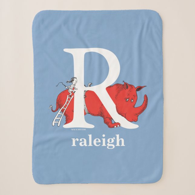 Cobertor Sherpa ABC do Dr. Seuss: Letra R - Branco | Adicione seu  (Frente)