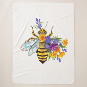 Cobertor Sherpa Abeja flor com plantas silvestres