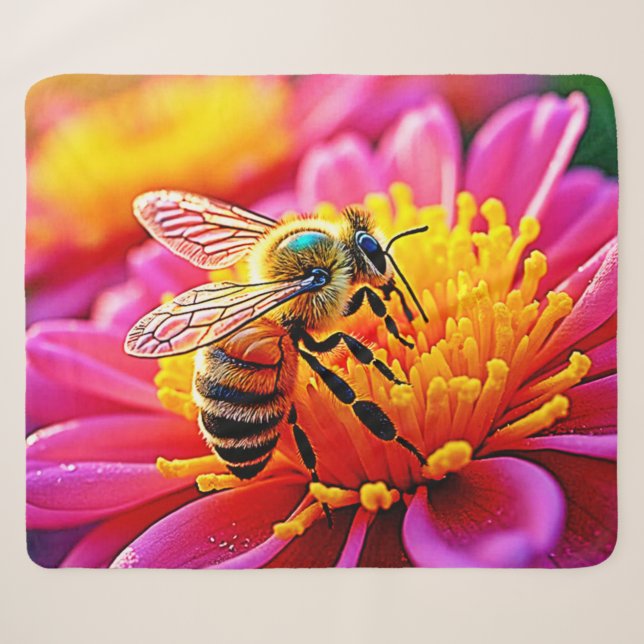 Cobertor Sherpa Abelha Vibrante na Design de Bloom (Frente (Horizontal))