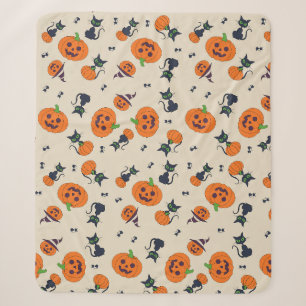 Cobertor Sherpa Abóbora de Halloween Fofa e Gatos Pretos Padrão Fl