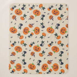 Cobertor Sherpa Abóbora de Halloween Fofa e Gatos Pretos Padrão Fl